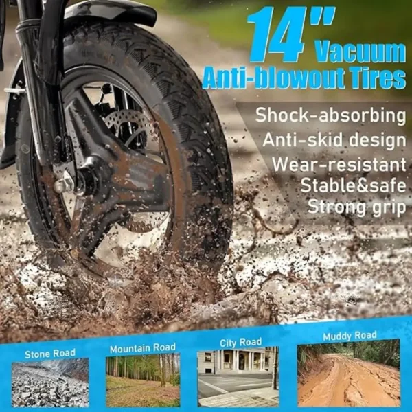 DEEPOWER Folding Electric Bike - 48V 17.5Ah Battery - Image 3
