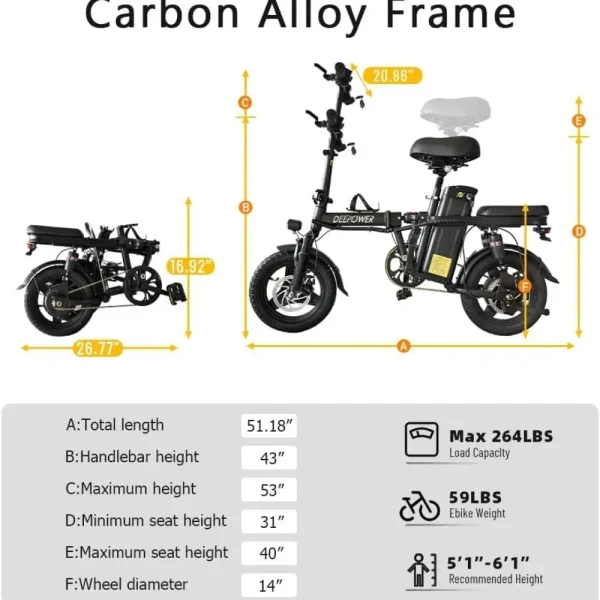 DEEPOWER Folding Electric Bike - 48V 17.5Ah Battery - Image 5